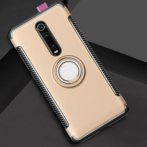 Funda Bumper Silicona y Plastico Mate Carcasa con Magnetico Anillo de dedo Soporte R04 para Xiaomi Redmi K20 Pro Oro