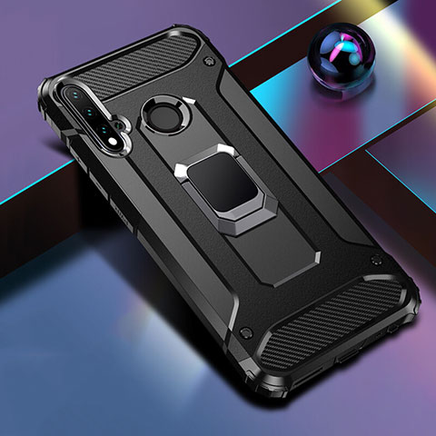 Funda Bumper Silicona y Plastico Mate Carcasa con Magnetico Anillo de dedo Soporte R05 para Huawei Nova 5i Negro