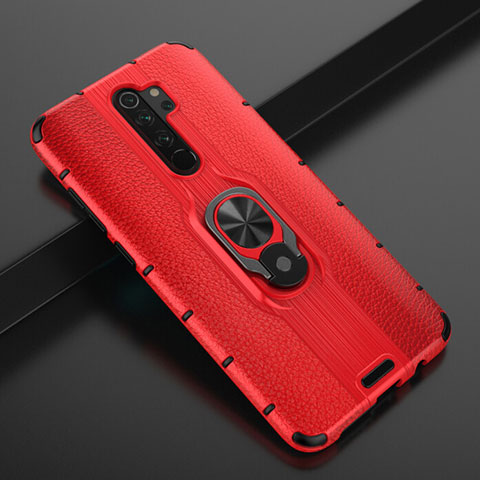 Funda Bumper Silicona y Plastico Mate Carcasa con Magnetico Anillo de dedo Soporte R05 para Xiaomi Redmi Note 8 Pro Rojo