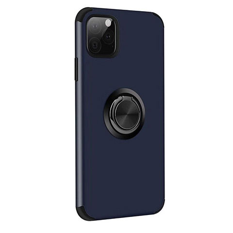 Funda Bumper Silicona y Plastico Mate Carcasa con Magnetico Anillo de dedo Soporte R06 para Apple iPhone 11 Pro Azul