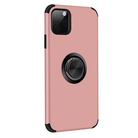 Funda Bumper Silicona y Plastico Mate Carcasa con Magnetico Anillo de dedo Soporte R06 para Apple iPhone 11 Pro Max Oro Rosa