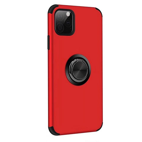 Funda Bumper Silicona y Plastico Mate Carcasa con Magnetico Anillo de dedo Soporte R06 para Apple iPhone 11 Pro Rojo