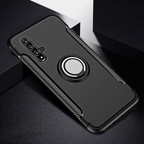 Funda Bumper Silicona y Plastico Mate Carcasa con Magnetico Anillo de dedo Soporte R06 para Huawei Nova 5 Pro Negro