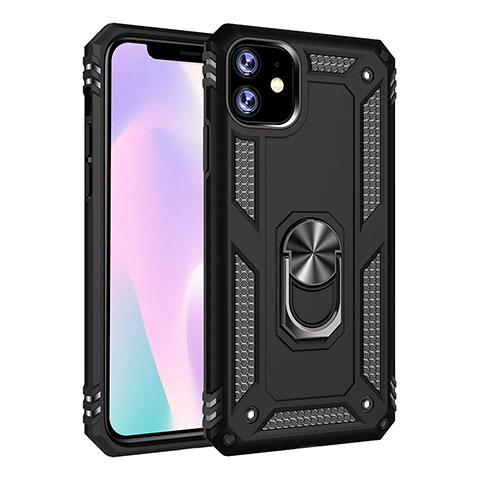 Funda Bumper Silicona y Plastico Mate Carcasa con Magnetico Anillo de dedo Soporte S01 para Apple iPhone 11 Negro