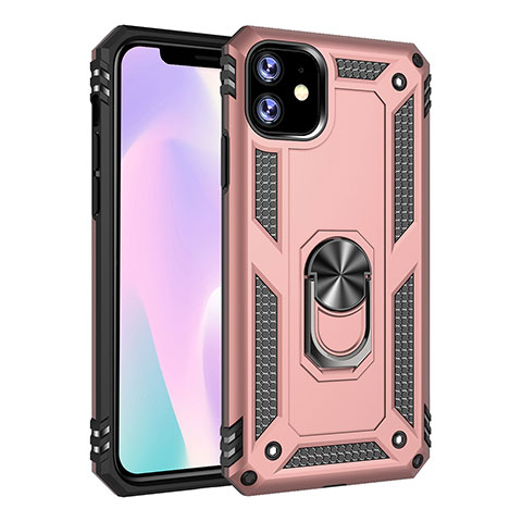 Funda Bumper Silicona y Plastico Mate Carcasa con Magnetico Anillo de dedo Soporte S01 para Apple iPhone 11 Oro Rosa