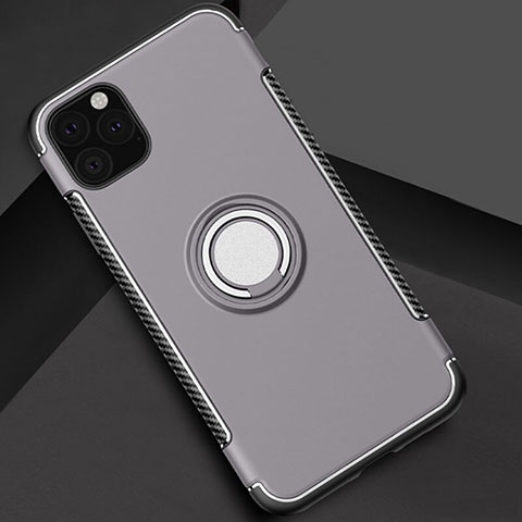 Funda Bumper Silicona y Plastico Mate Carcasa con Magnetico Anillo de dedo Soporte S01 para Apple iPhone 11 Pro Gris