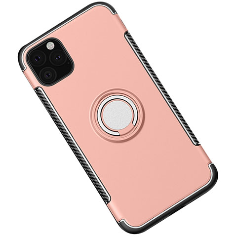 Funda Bumper Silicona y Plastico Mate Carcasa con Magnetico Anillo de dedo Soporte S01 para Apple iPhone 11 Pro Max Oro Rosa