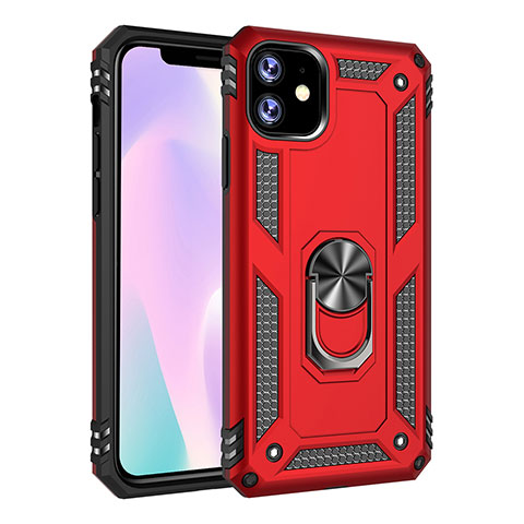 Funda Bumper Silicona y Plastico Mate Carcasa con Magnetico Anillo de dedo Soporte S01 para Apple iPhone 11 Rojo