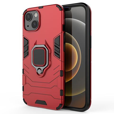 Funda Bumper Silicona y Plastico Mate Carcasa con Magnetico Anillo de dedo Soporte S01 para Apple iPhone 13 Mini Rojo