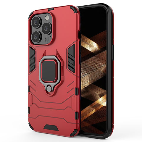 Funda Bumper Silicona y Plastico Mate Carcasa con Magnetico Anillo de dedo Soporte S01 para Apple iPhone 14 Pro Max Rojo