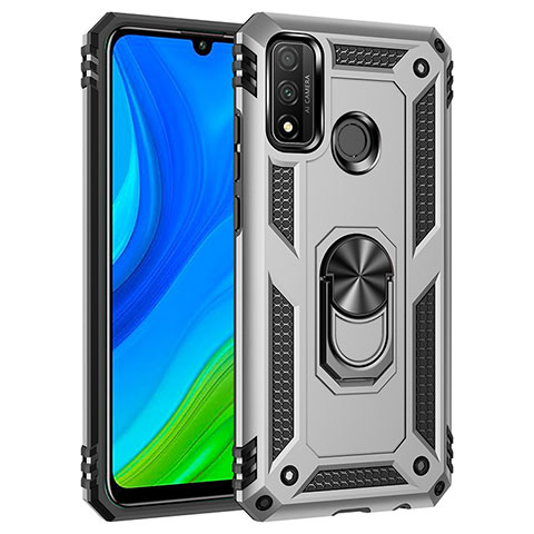 Funda Bumper Silicona y Plastico Mate Carcasa con Magnetico Anillo de dedo Soporte S01 para Huawei Nova Lite 3 Plus Plata