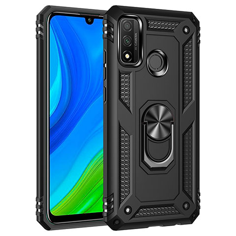 Funda Bumper Silicona y Plastico Mate Carcasa con Magnetico Anillo de dedo Soporte S01 para Huawei P Smart (2020) Negro