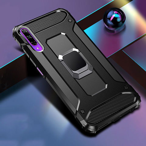 Funda Bumper Silicona y Plastico Mate Carcasa con Magnetico Anillo de dedo Soporte S01 para Huawei P Smart Pro (2019) Negro