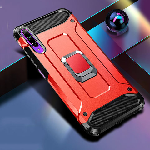 Funda Bumper Silicona y Plastico Mate Carcasa con Magnetico Anillo de dedo Soporte S01 para Huawei P Smart Pro (2019) Rojo
