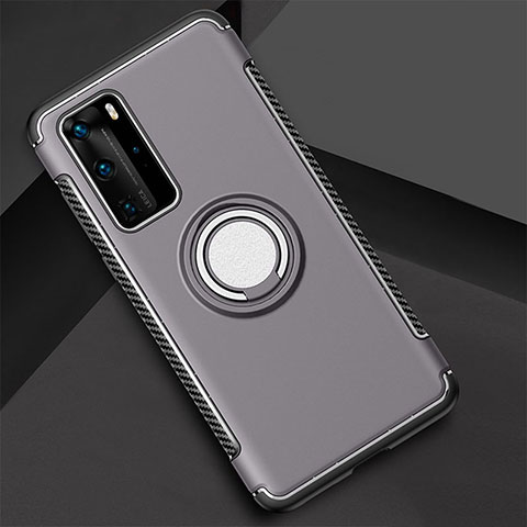 Funda Bumper Silicona y Plastico Mate Carcasa con Magnetico Anillo de dedo Soporte S01 para Huawei P40 Pro Gris