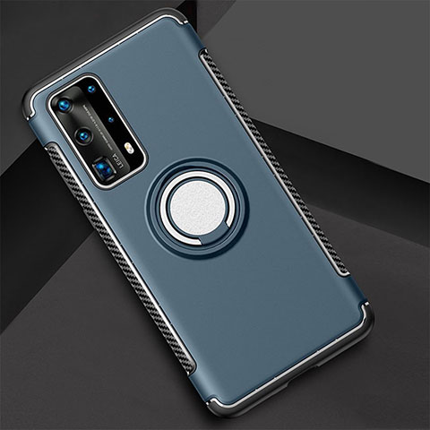 Funda Bumper Silicona y Plastico Mate Carcasa con Magnetico Anillo de dedo Soporte S01 para Huawei P40 Pro+ Plus Azul Cielo