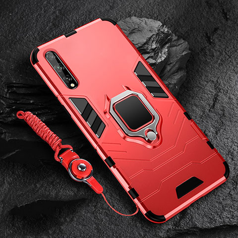 Funda Bumper Silicona y Plastico Mate Carcasa con Magnetico Anillo de dedo Soporte S01 para Huawei Y8p Rojo