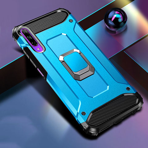 Funda Bumper Silicona y Plastico Mate Carcasa con Magnetico Anillo de dedo Soporte S01 para Huawei Y9s Azul Cielo