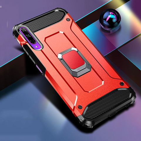 Funda Bumper Silicona y Plastico Mate Carcasa con Magnetico Anillo de dedo Soporte S01 para Huawei Y9s Rojo