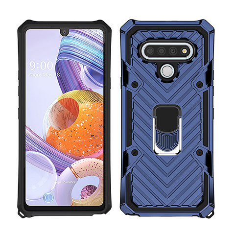 Funda Bumper Silicona y Plastico Mate Carcasa con Magnetico Anillo de dedo Soporte S01 para LG Stylo 6 Azul