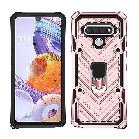 Funda Bumper Silicona y Plastico Mate Carcasa con Magnetico Anillo de dedo Soporte S01 para LG Stylo 6 Oro Rosa