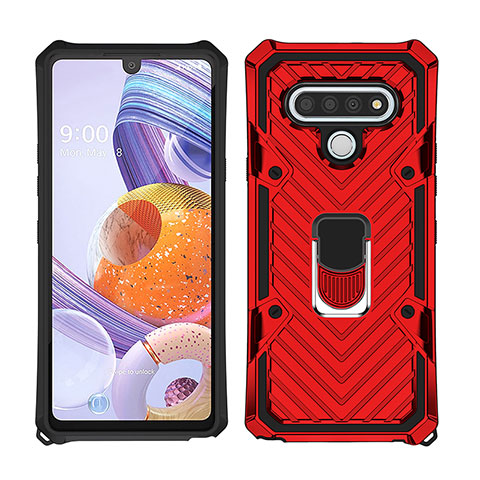 Funda Bumper Silicona y Plastico Mate Carcasa con Magnetico Anillo de dedo Soporte S01 para LG Stylo 6 Rojo