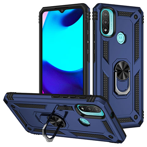 Funda Bumper Silicona y Plastico Mate Carcasa con Magnetico Anillo de dedo Soporte S01 para Motorola Moto E20 Azul