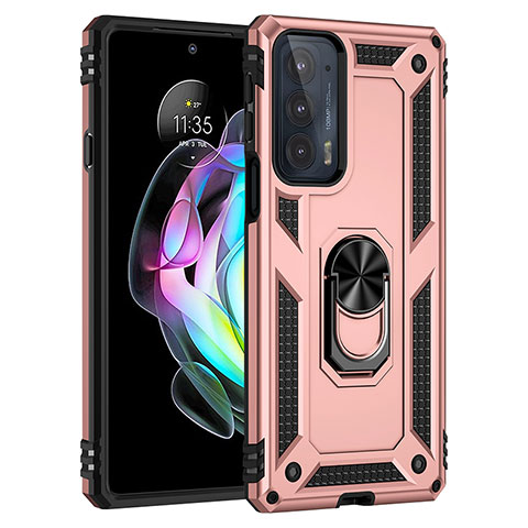 Funda Bumper Silicona y Plastico Mate Carcasa con Magnetico Anillo de dedo Soporte S01 para Motorola Moto Edge 20 5G Oro Rosa