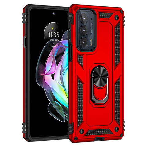 Funda Bumper Silicona y Plastico Mate Carcasa con Magnetico Anillo de dedo Soporte S01 para Motorola Moto Edge 20 5G Rojo