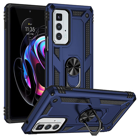 Funda Bumper Silicona y Plastico Mate Carcasa con Magnetico Anillo de dedo Soporte S01 para Motorola Moto Edge 20 Pro 5G Azul