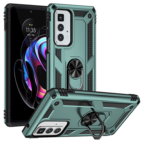 Funda Bumper Silicona y Plastico Mate Carcasa con Magnetico Anillo de dedo Soporte S01 para Motorola Moto Edge 20 Pro 5G Verde