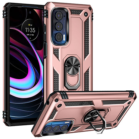 Funda Bumper Silicona y Plastico Mate Carcasa con Magnetico Anillo de dedo Soporte S01 para Motorola Moto Edge (2021) 5G Oro Rosa