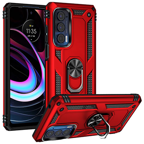 Funda Bumper Silicona y Plastico Mate Carcasa con Magnetico Anillo de dedo Soporte S01 para Motorola Moto Edge (2021) 5G Rojo