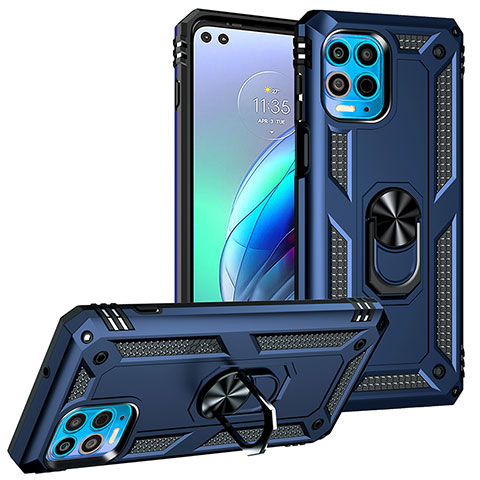 Funda Bumper Silicona y Plastico Mate Carcasa con Magnetico Anillo de dedo Soporte S01 para Motorola Moto Edge S 5G Azul