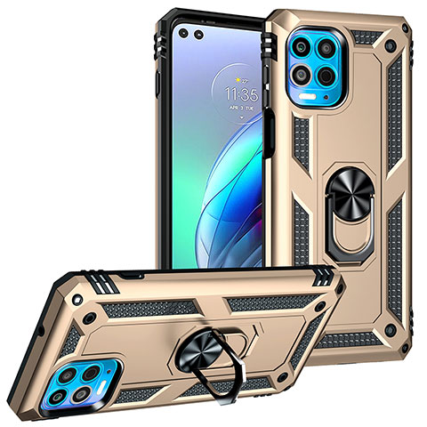 Funda Bumper Silicona y Plastico Mate Carcasa con Magnetico Anillo de dedo Soporte S01 para Motorola Moto Edge S 5G Oro