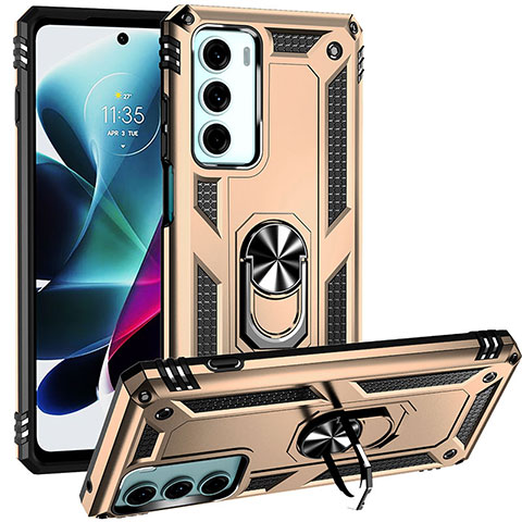 Funda Bumper Silicona y Plastico Mate Carcasa con Magnetico Anillo de dedo Soporte S01 para Motorola Moto Edge S30 5G Oro