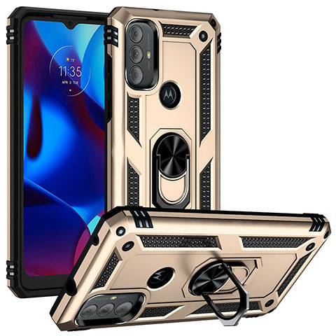 Funda Bumper Silicona y Plastico Mate Carcasa con Magnetico Anillo de dedo Soporte S01 para Motorola Moto G Play Gen 2 Oro