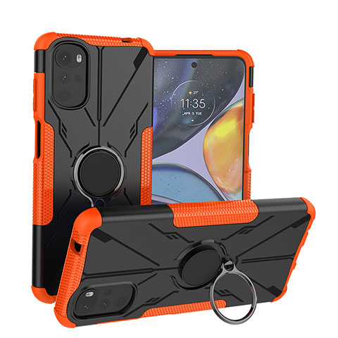 Funda Bumper Silicona y Plastico Mate Carcasa con Magnetico Anillo de dedo Soporte S01 para Motorola Moto G22 Naranja