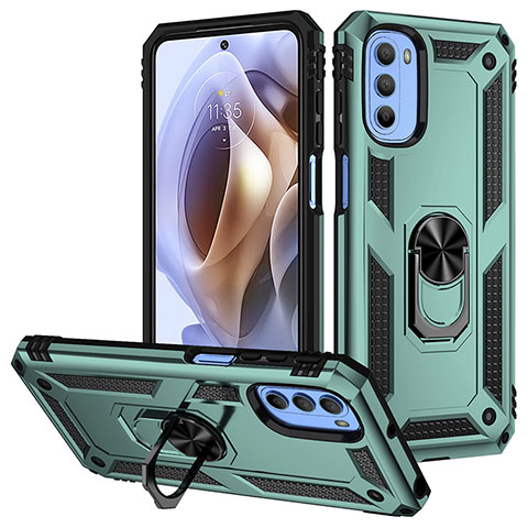 Funda Bumper Silicona y Plastico Mate Carcasa con Magnetico Anillo de dedo Soporte S01 para Motorola Moto G31 Verde