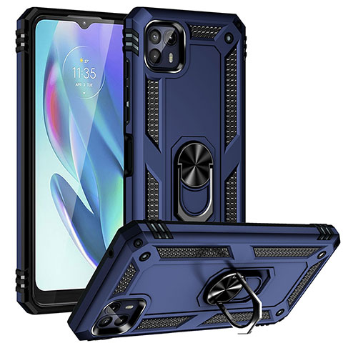 Funda Bumper Silicona y Plastico Mate Carcasa con Magnetico Anillo de dedo Soporte S01 para Motorola Moto G50 5G Azul