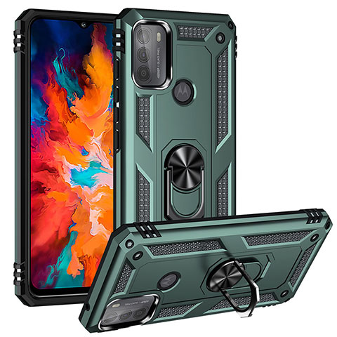 Funda Bumper Silicona y Plastico Mate Carcasa con Magnetico Anillo de dedo Soporte S01 para Motorola Moto G50 Verde