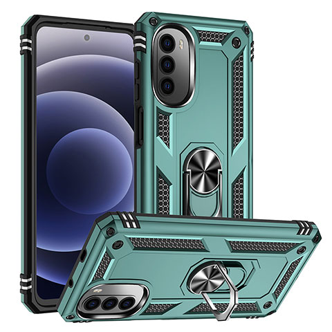 Funda Bumper Silicona y Plastico Mate Carcasa con Magnetico Anillo de dedo Soporte S01 para Motorola Moto G71s 5G Verde