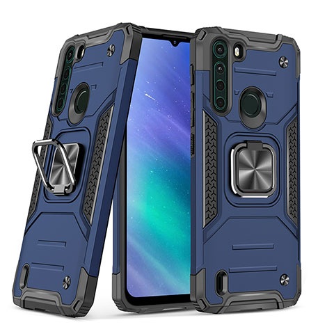 Funda Bumper Silicona y Plastico Mate Carcasa con Magnetico Anillo de dedo Soporte S01 para Motorola Moto One Fusion Azul