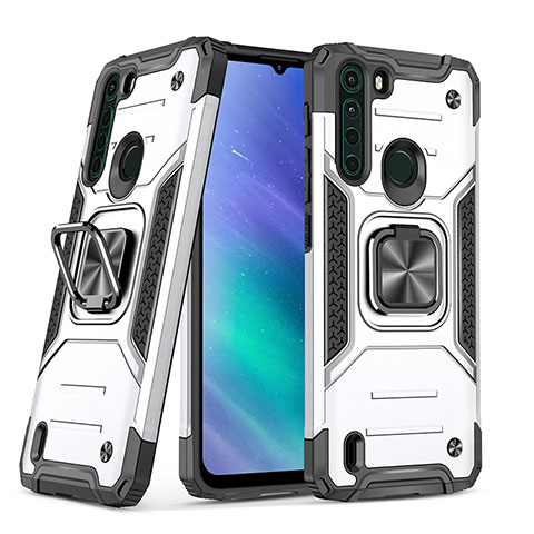 Funda Bumper Silicona y Plastico Mate Carcasa con Magnetico Anillo de dedo Soporte S01 para Motorola Moto One Fusion Blanco