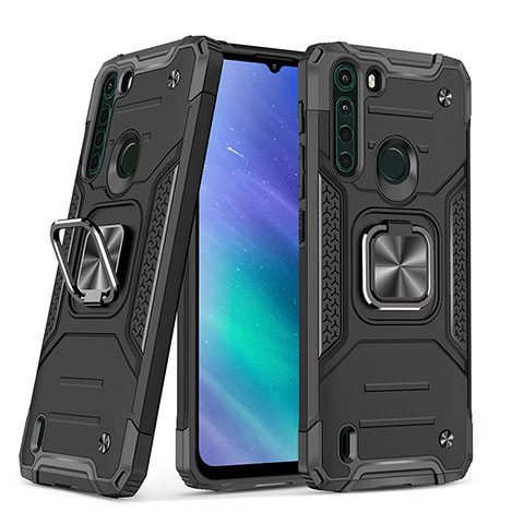 Funda Bumper Silicona y Plastico Mate Carcasa con Magnetico Anillo de dedo Soporte S01 para Motorola Moto One Fusion Negro