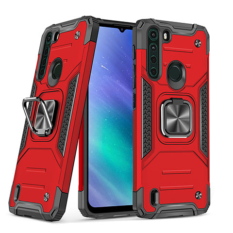 Funda Bumper Silicona y Plastico Mate Carcasa con Magnetico Anillo de dedo Soporte S01 para Motorola Moto One Fusion Rojo