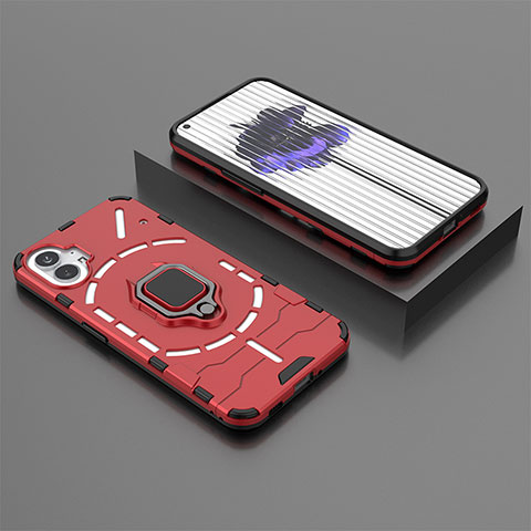 Funda Bumper Silicona y Plastico Mate Carcasa con Magnetico Anillo de dedo Soporte S01 para Nothing Phone 1 Rojo