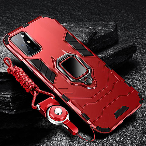 Funda Bumper Silicona y Plastico Mate Carcasa con Magnetico Anillo de dedo Soporte S01 para OnePlus 8T 5G Rojo