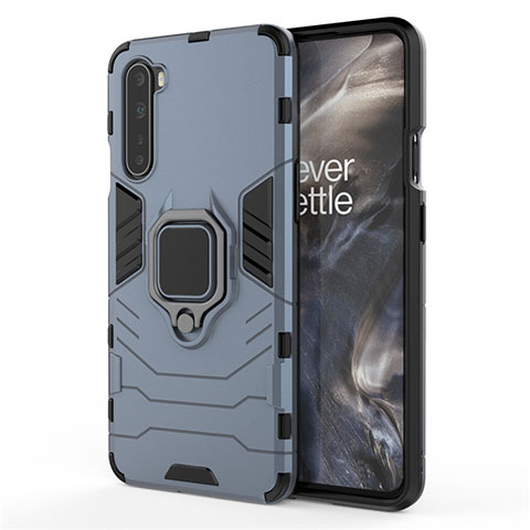 Funda Bumper Silicona y Plastico Mate Carcasa con Magnetico Anillo de dedo Soporte S01 para OnePlus Nord Azul