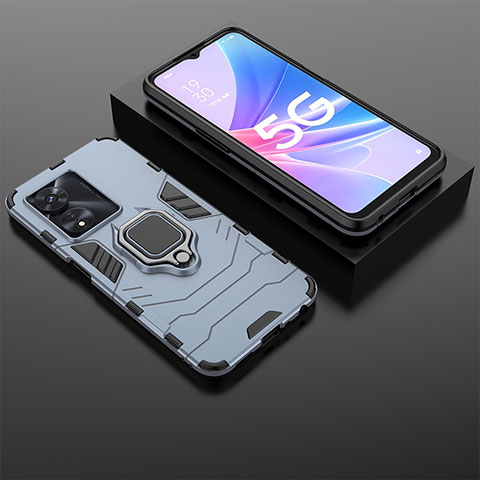 Funda Bumper Silicona y Plastico Mate Carcasa con Magnetico Anillo de dedo Soporte S01 para Oppo A1x 5G Azul